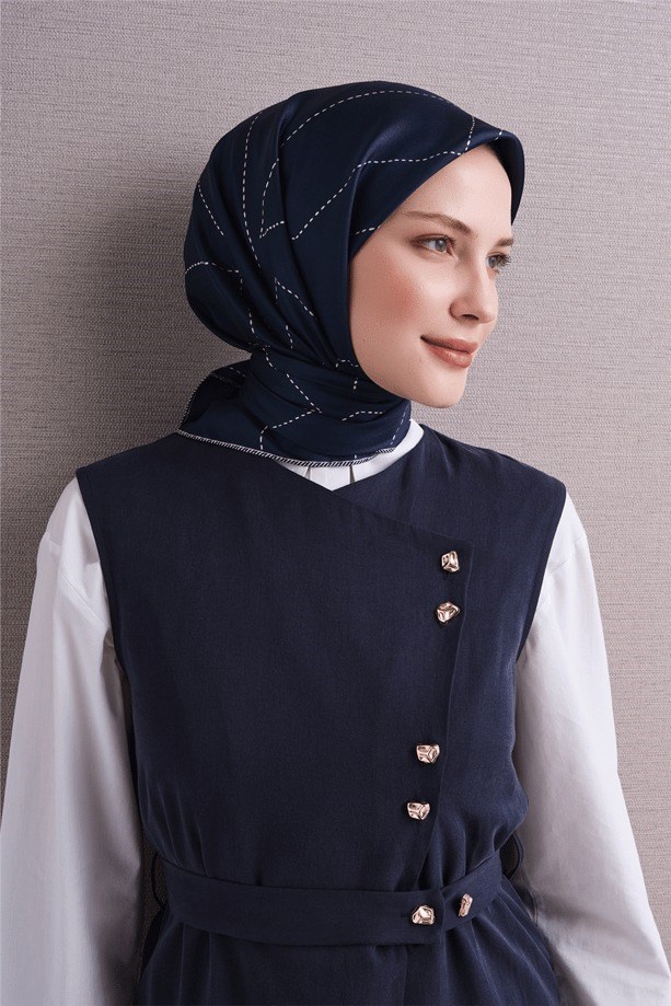 Armine Dj Saf Twill İpek Eşarp 9642D (T) - Lacivert Eşarp ARMİNE 