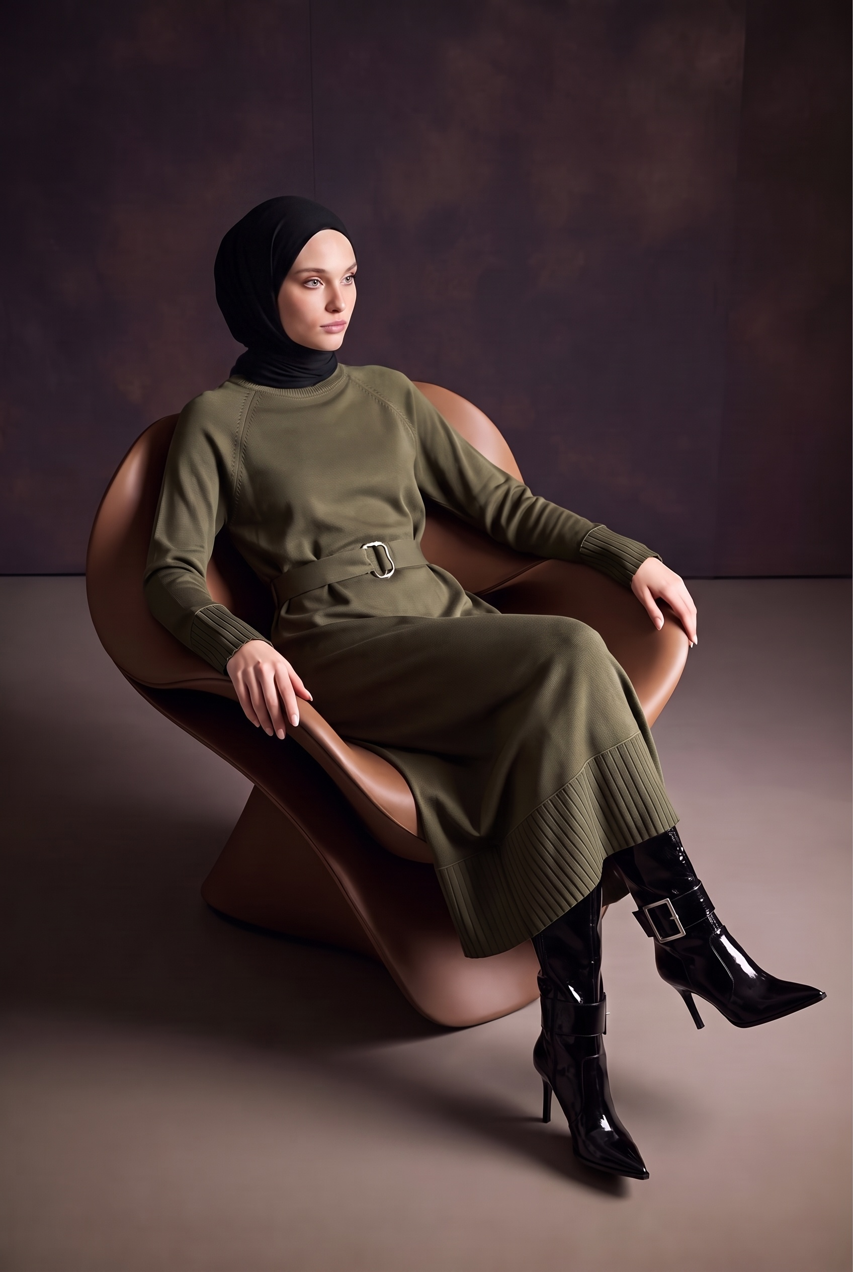 Armine Trend 26KTD911 Kemer Detaylı Elbise Haki Elbise ARMİNE TREND 