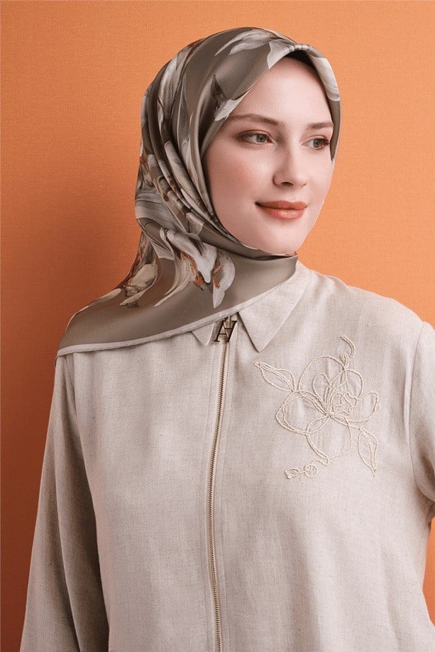 Armine Dj Saf Twill İpek Eşarp 9620D (T) - Bej Eşarp ARMİNE 