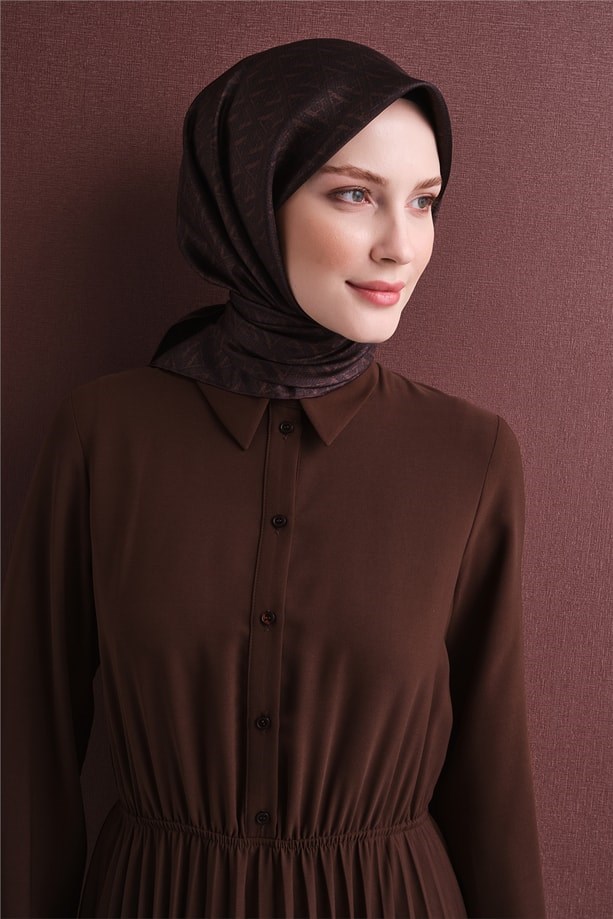 Armine Dj Saf Twill İpek Eşarp 9625D (T) - Kahve Eşarp ARMİNE 