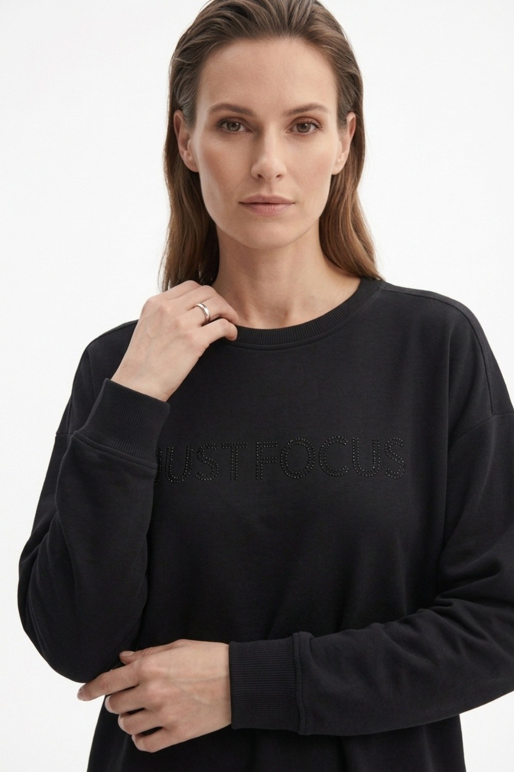 Nakış Ve Taş Yazı Detaylı S-Shırt 0038132 Siyah Tunik İKOLL 