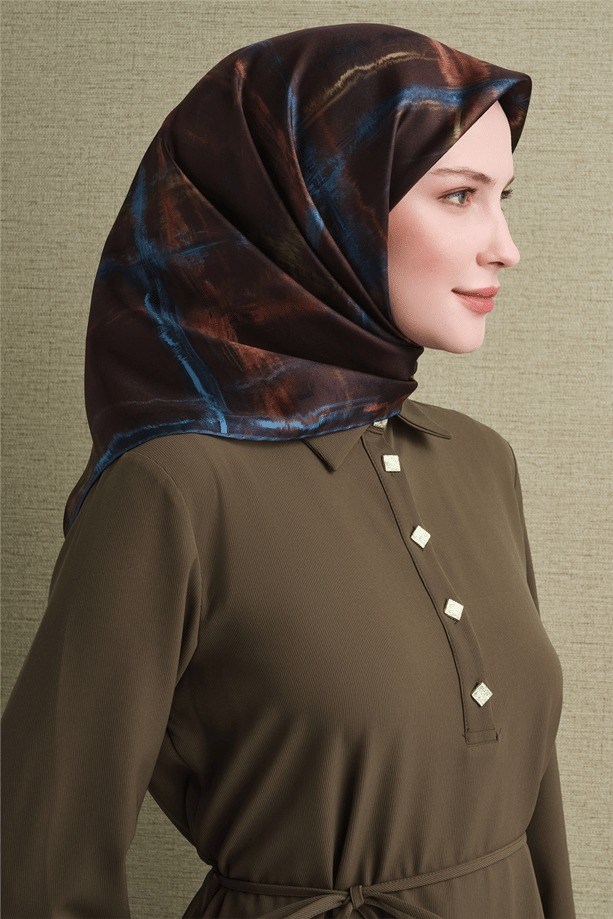 Armine Dj Saf Twill İpek Eşarp 9602D (T) - İndigo Eşarp ARMİNE 