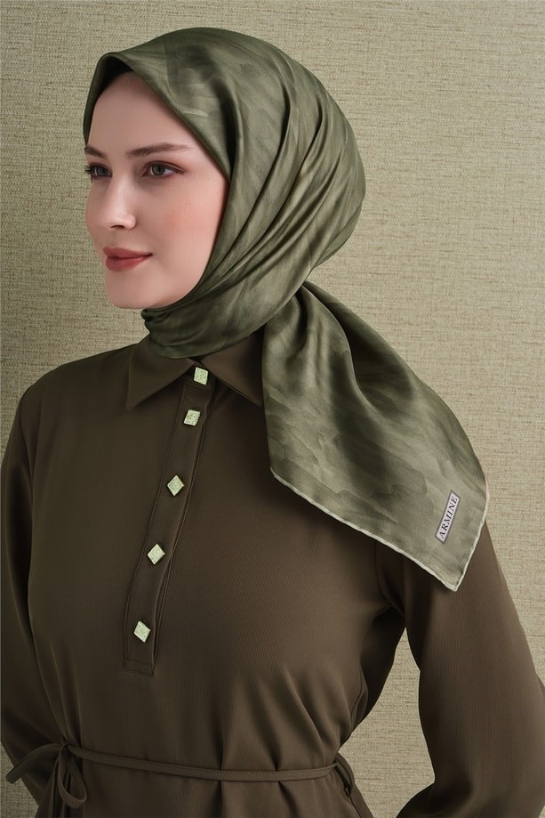 Armine Dj Saf Twill İpek Eşarp 9630D (T) - Haki Eşarp ARMİNE 