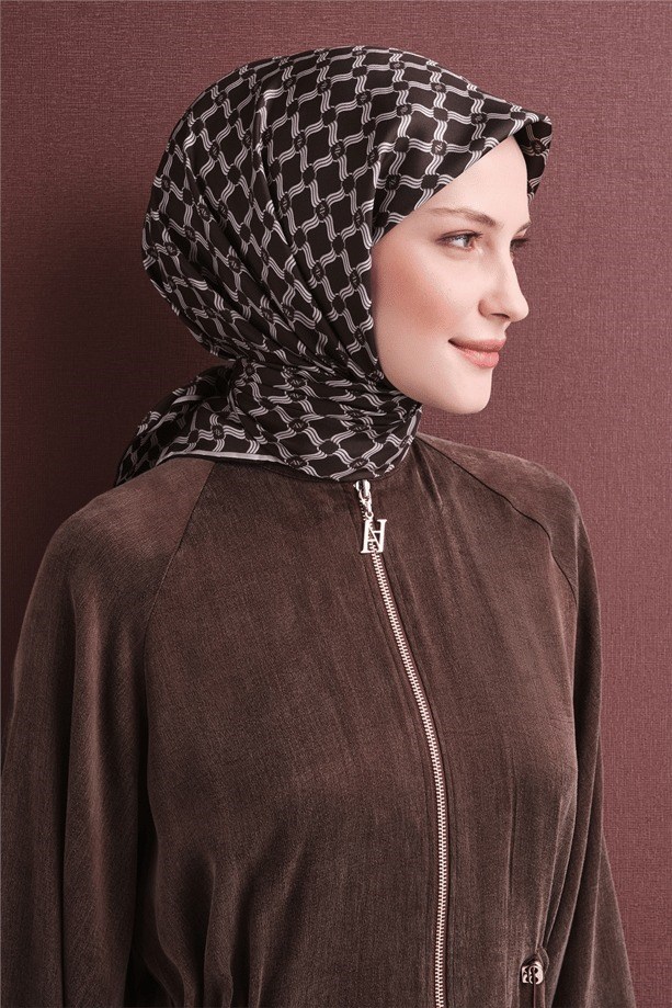 Armine Dj Saf Twill İpek Eşarp 9636D (T) - Kahve Eşarp ARMİNE 