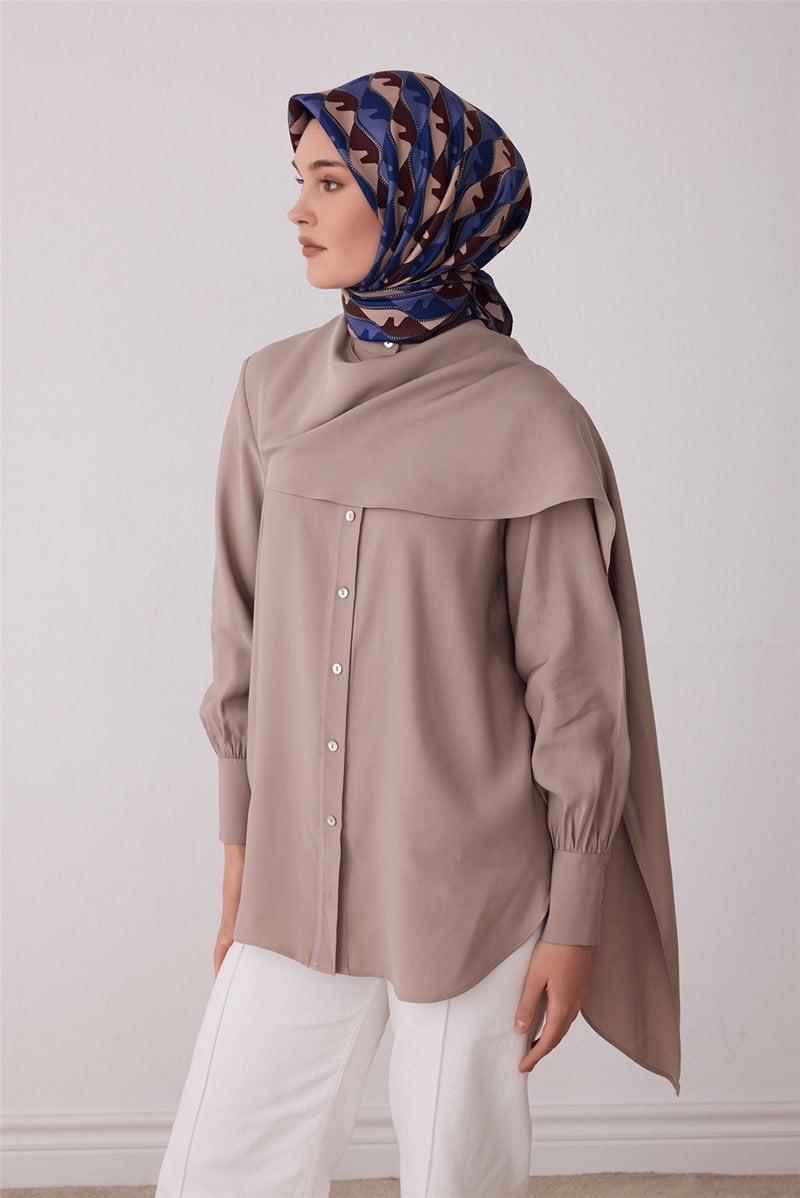 Belli 4406 Pusula Ağı Geometrik %100 Twill İpek Eşarp - Kızıl Kahve Eşarp BELLI 