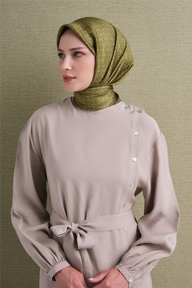 Armine Dj Saf Twill İpek Eşarp 9622D (T) - Olive Eşarp ARMİNE 