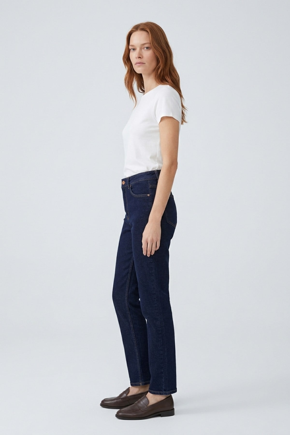 Dikişsiz Paça Mom Fit Kot Pantolon 764 Slaplı Lacivert Pantolon XLove Jeans 