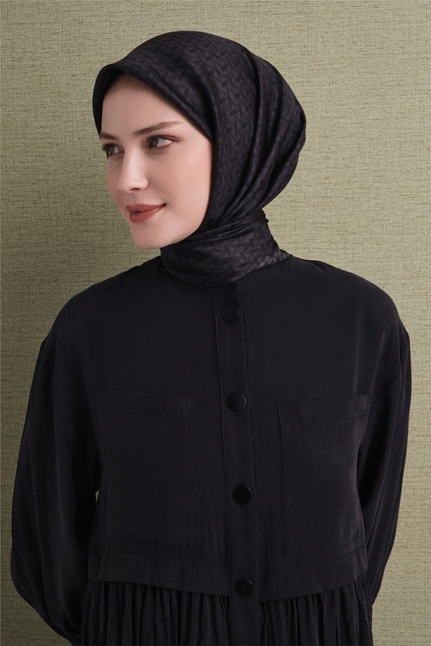 Armine Dj Saf Twill İpek Eşarp 9622D (T) - Siyah Eşarp ARMİNE 