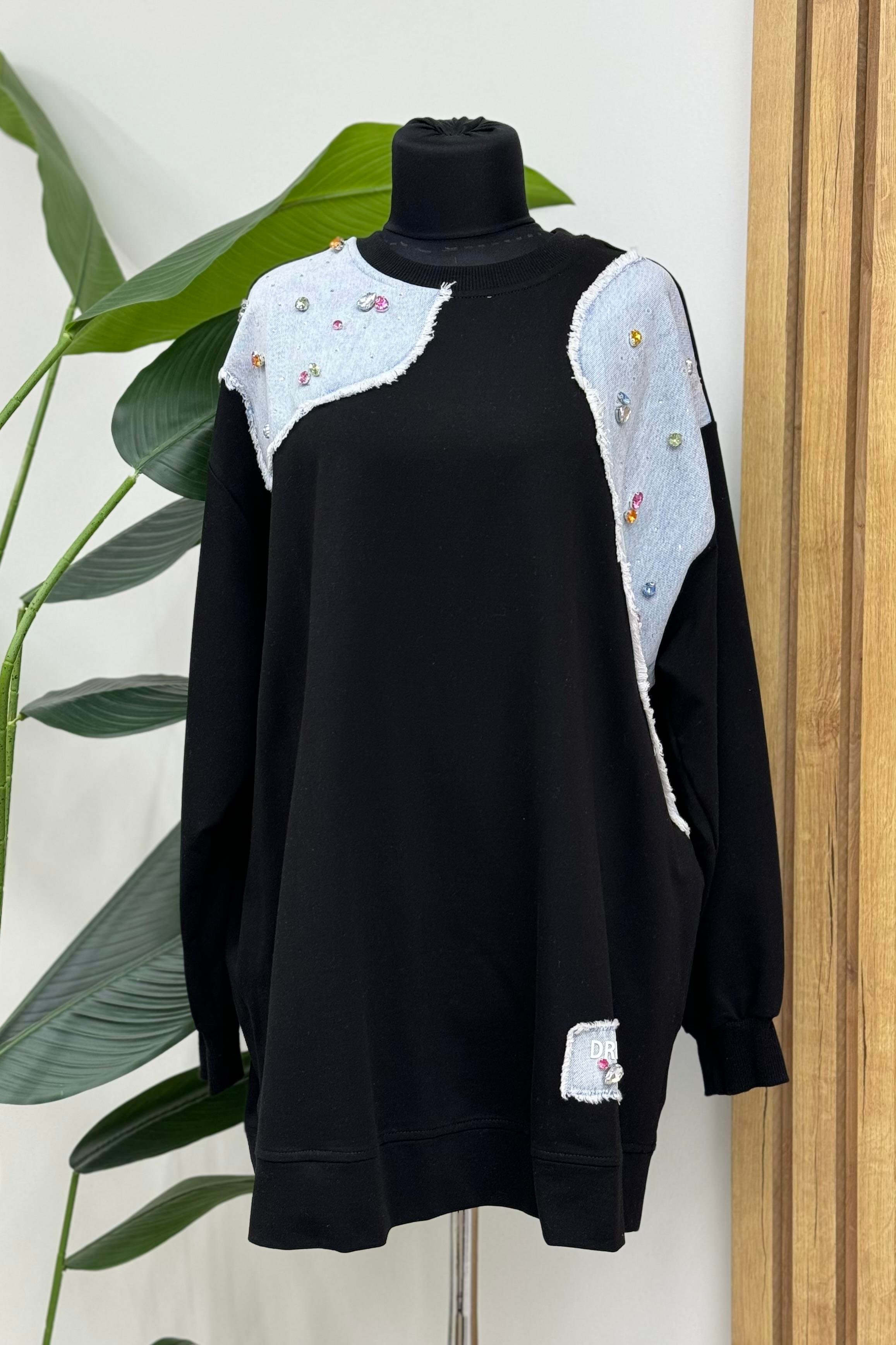 İKOLL Denim Garnili Taşlı Tunik 0031997 - Siyah  Tunik