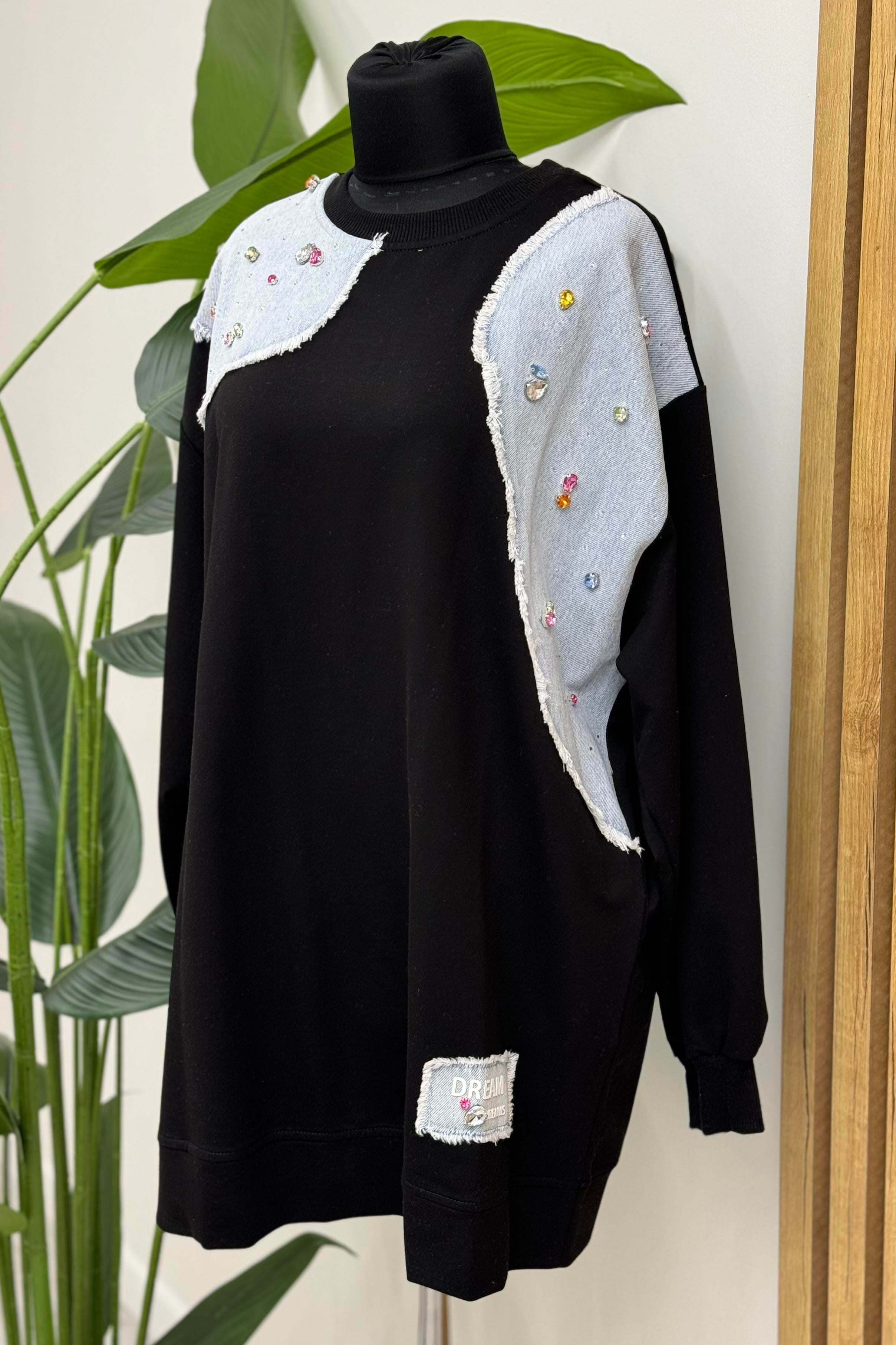 İKOLL Denim Garnili Taşlı Tunik 0031997 - Siyah  Tunik