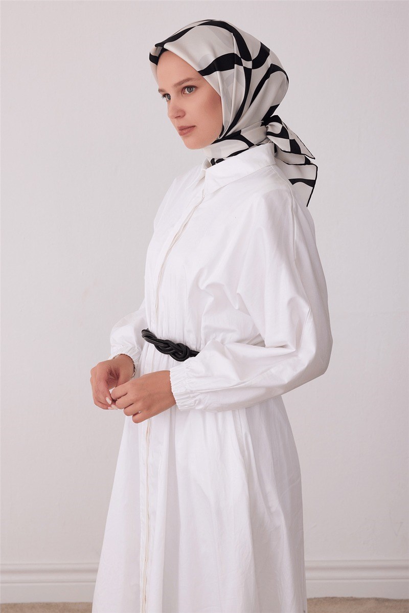 Belli 4429 Fırça Akışı Soyut %100 Twill İpek Eşarp - Ekru Eşarp BELLI 
