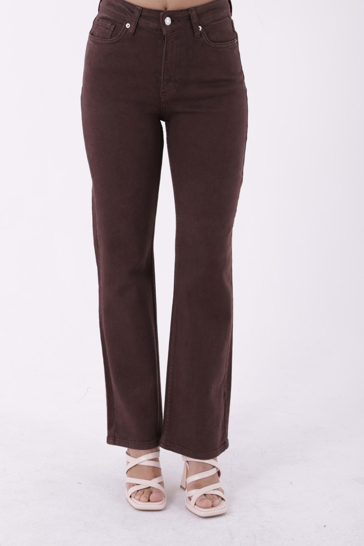 XLove Jeans Dikişli Bol Paça Relax Kot Pantolon 7026 - Kahve  Pantolon 