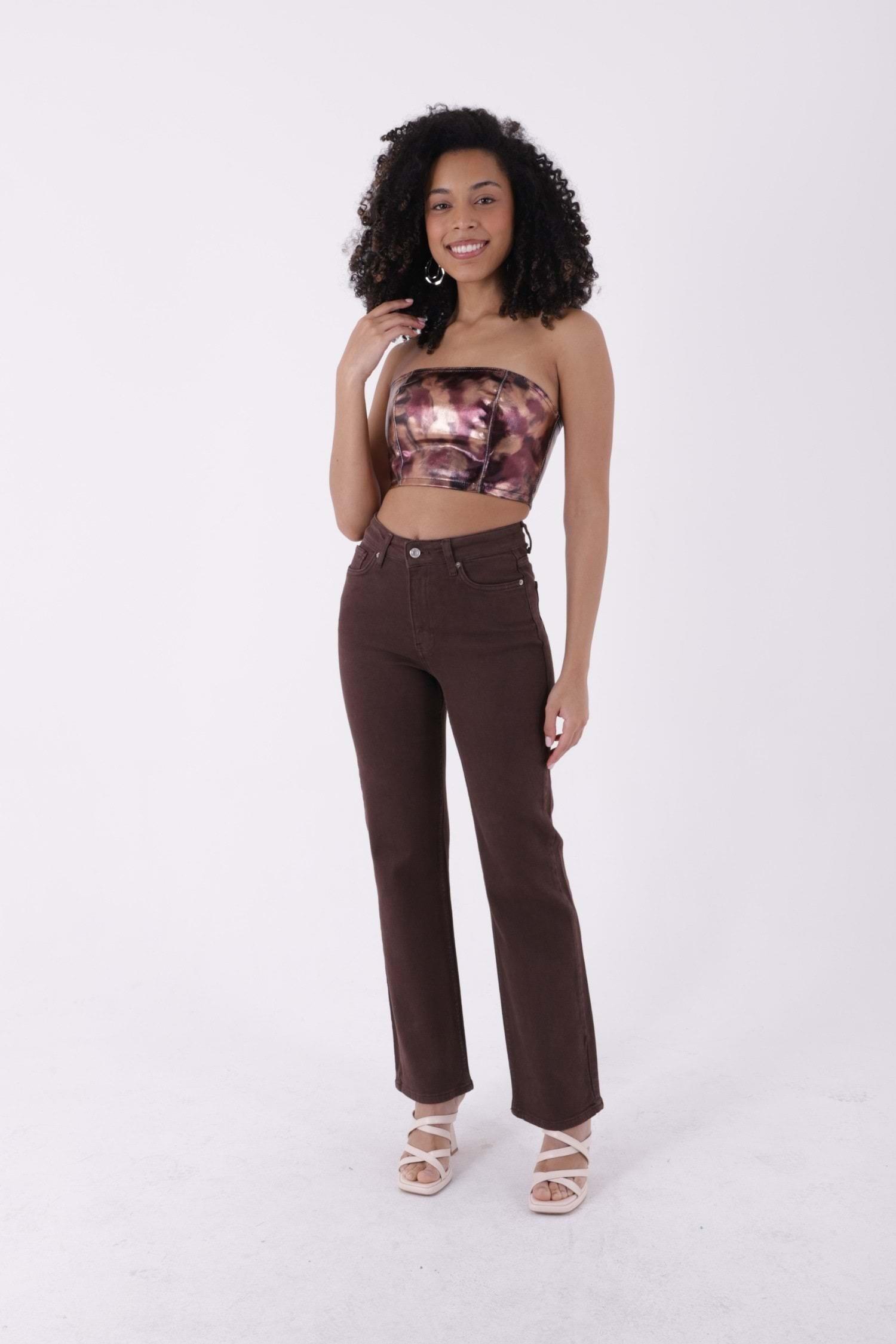 XLove Jeans Dikişli Bol Paça Relax Kot Pantolon 7026 - Kahve  Pantolon 