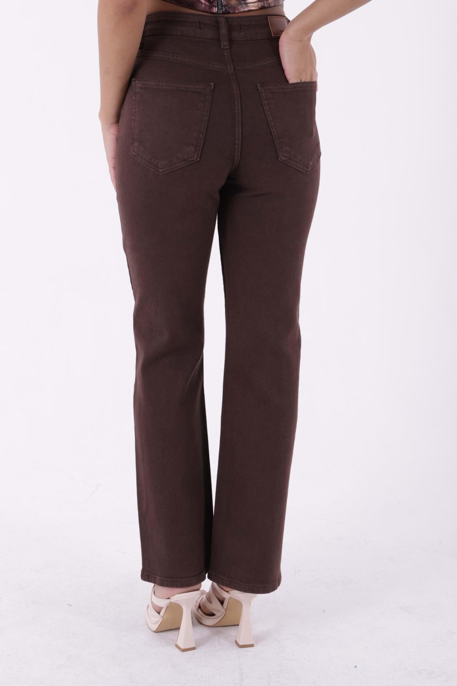 XLove Jeans Dikişli Bol Paça Relax Kot Pantolon 7026 - Kahve  Pantolon 