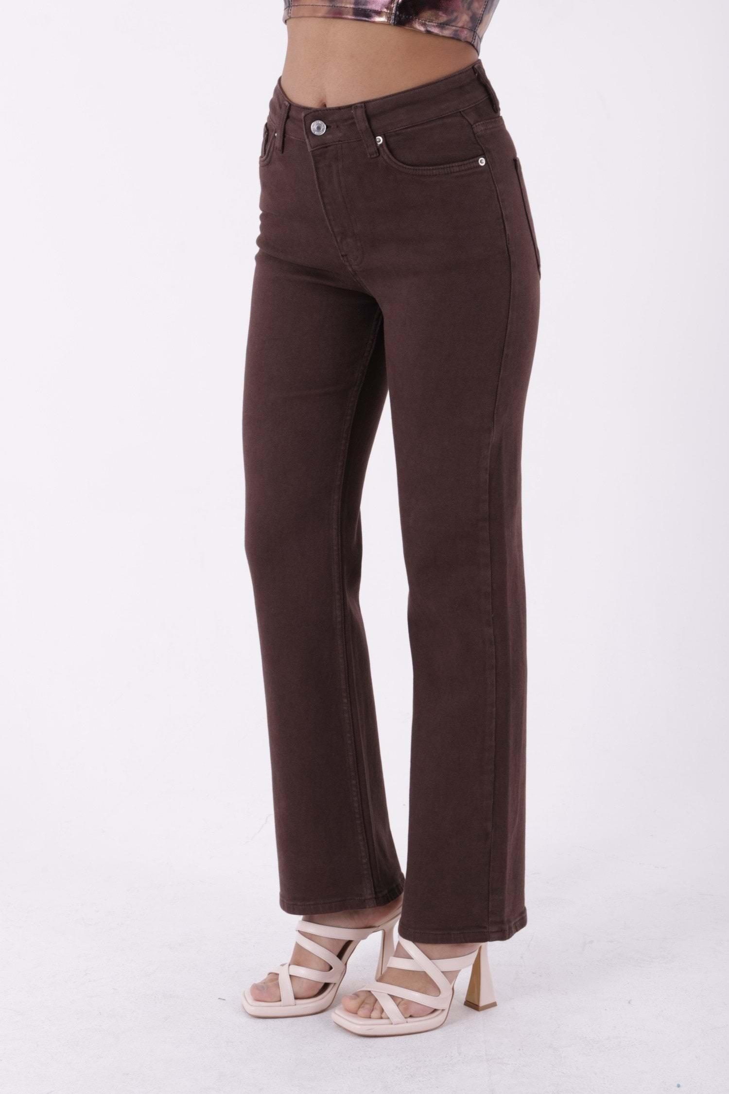 XLove Jeans Dikişli Bol Paça Relax Kot Pantolon 7026 - Kahve  Pantolon 