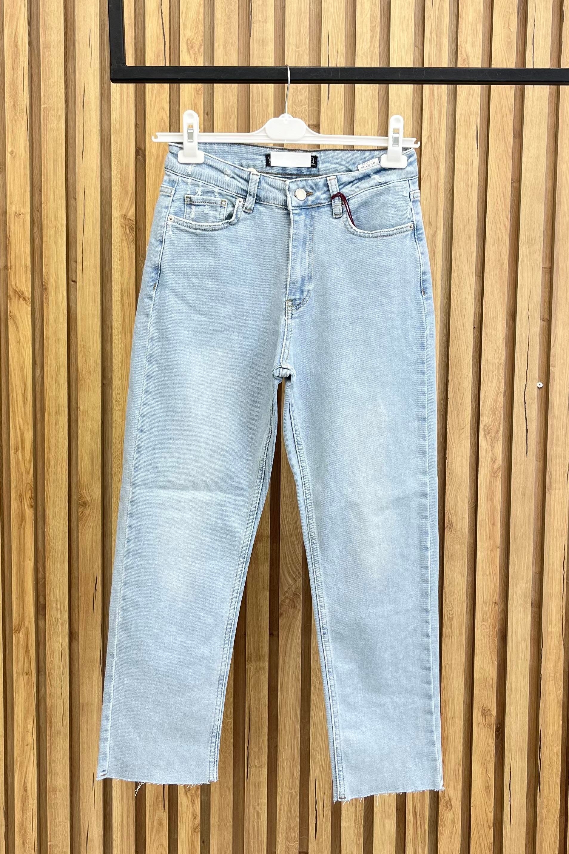 Dikişsiz Paça Yüksek Bel Mom Fit Kot Pantolon Melbourne 764 - Buz