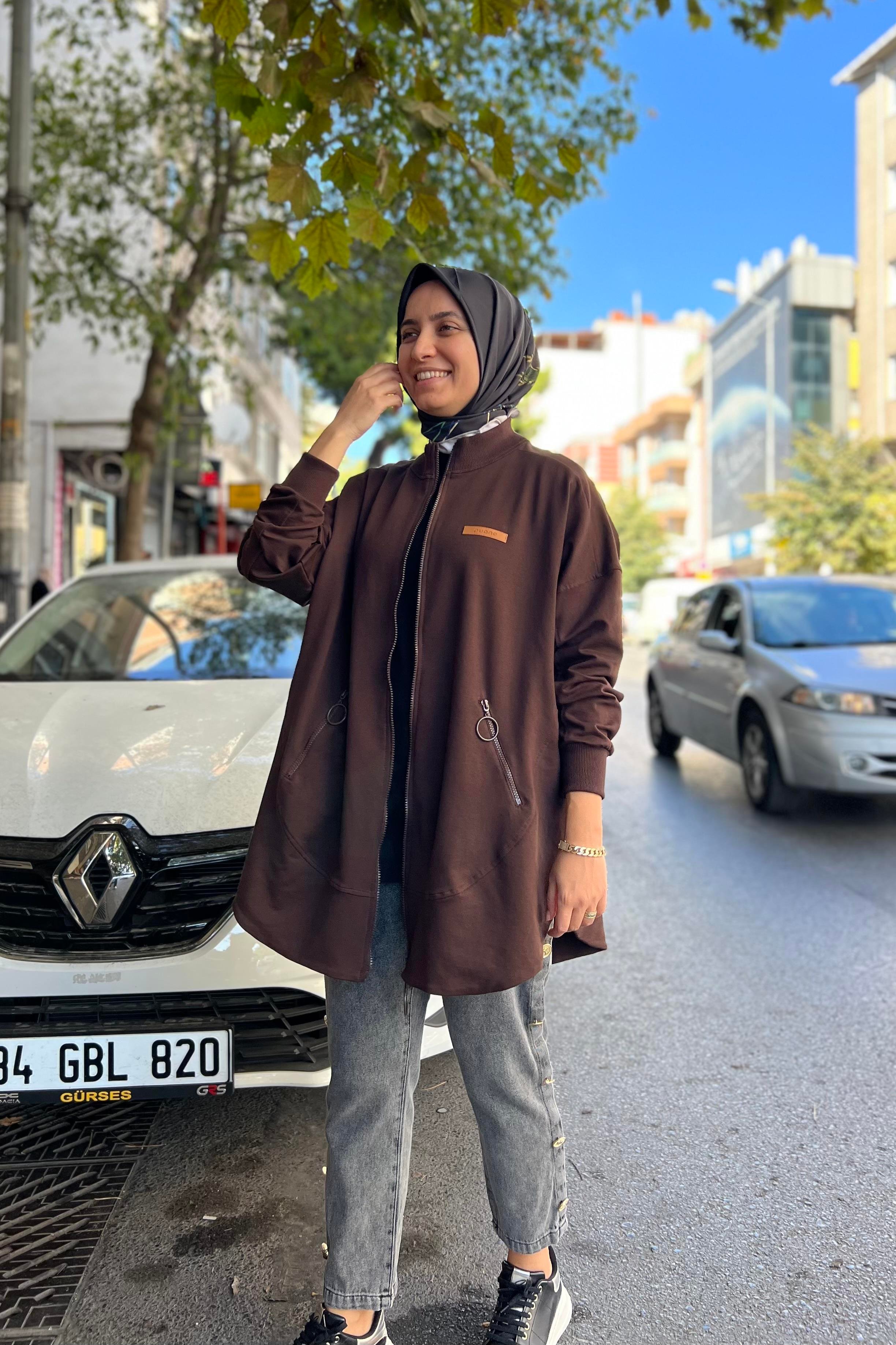PUANE Düşük Kol Oversize Fermuarlı Kap 15144 - Browni  Kap