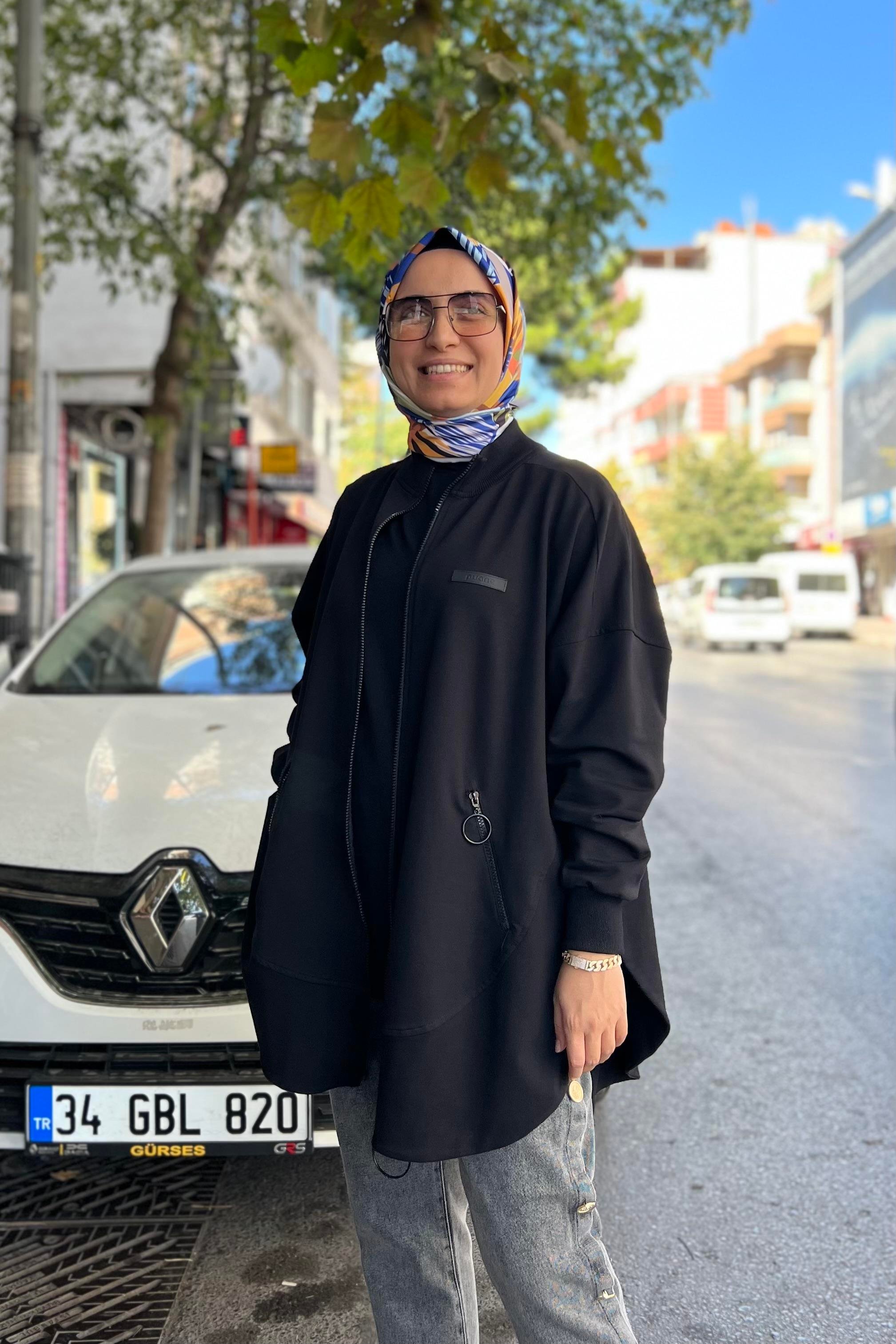 PUANE Düşük Kol Oversize Fermuarlı Kap 15144 - Siyah  Kap