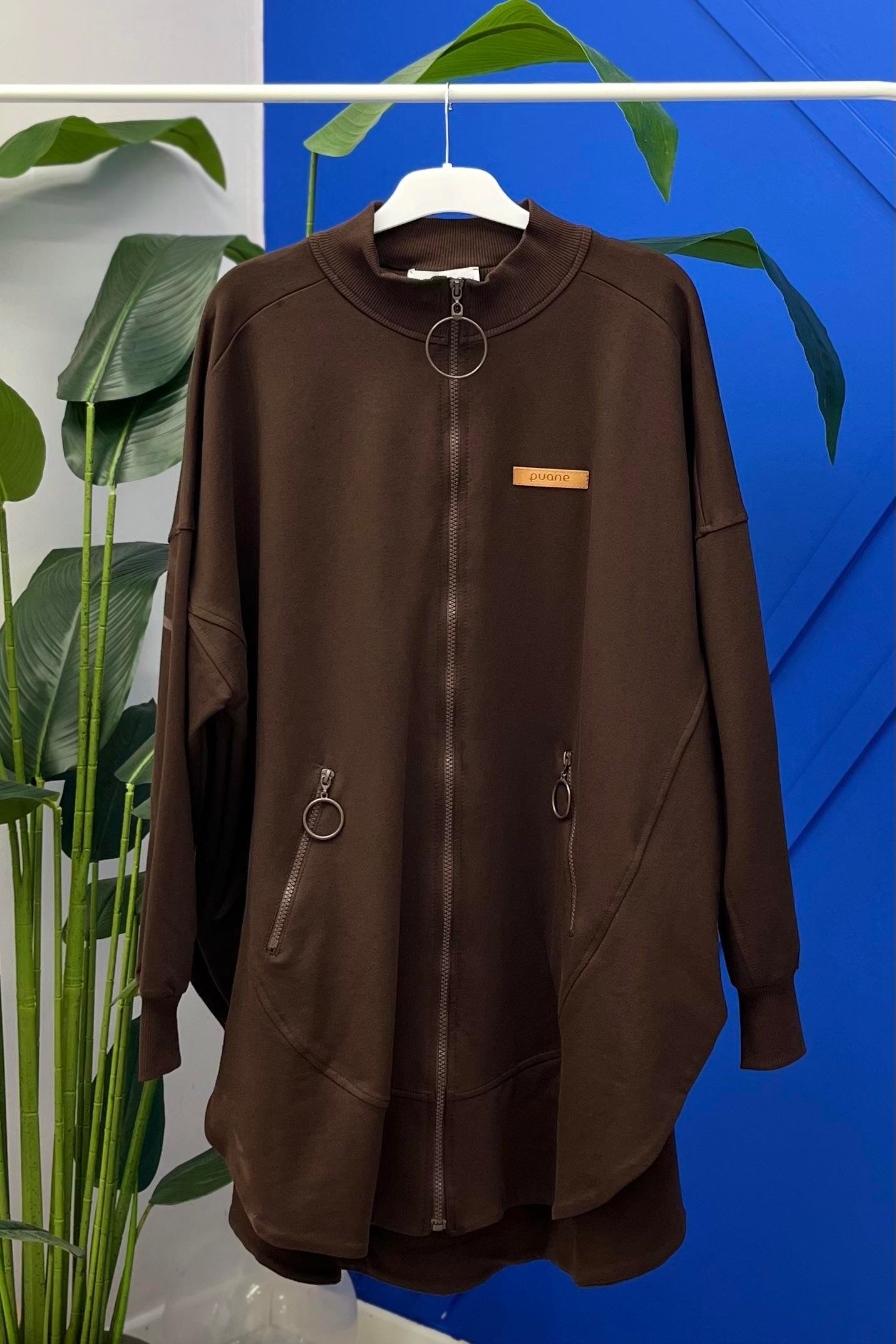 PUANE Düşük Kol Oversize Fermuarlı Kap 15144 - Browni  Kap