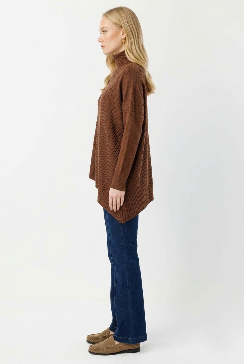 Ghisa Yarasa Kol Balıkçı Yaka Tunik 4193 Kahve Tunik GHİSA 