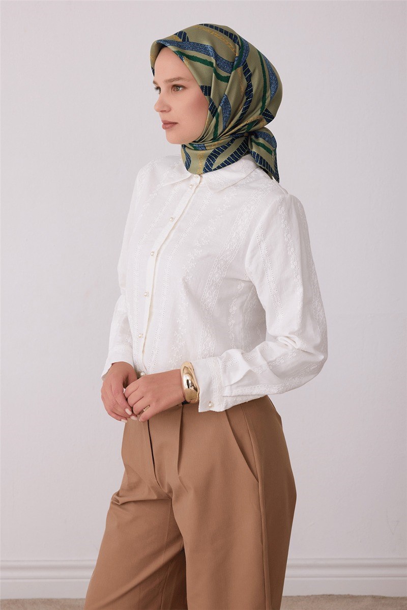Belli 4424 Prizma Mozaik Geometrik %100 Twill İpek Eşarp - Su Yeşili Eşarp BELLI 