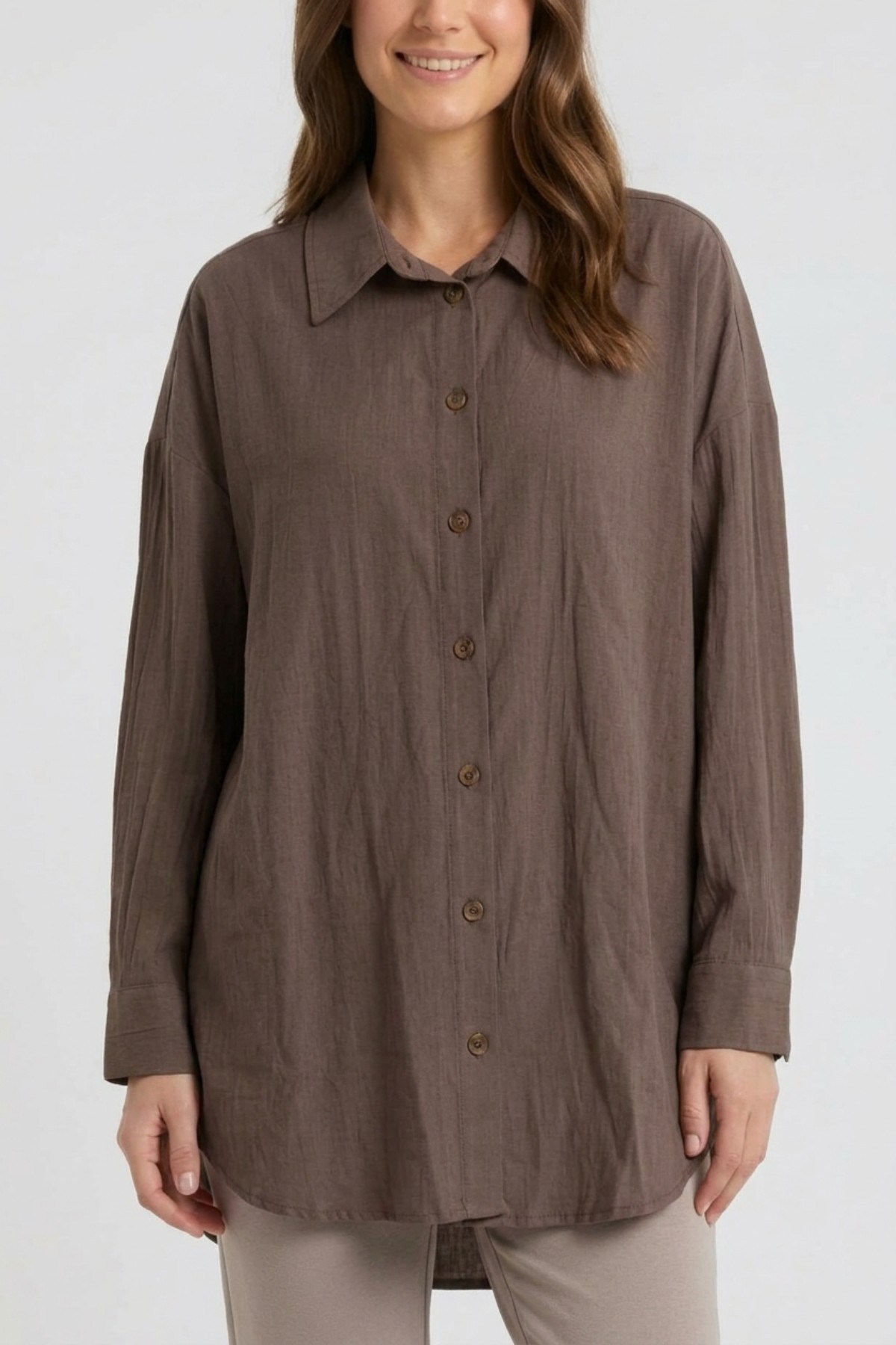 Kraşlı Gömlek 0036221 Kahve Tunik İKOLL 