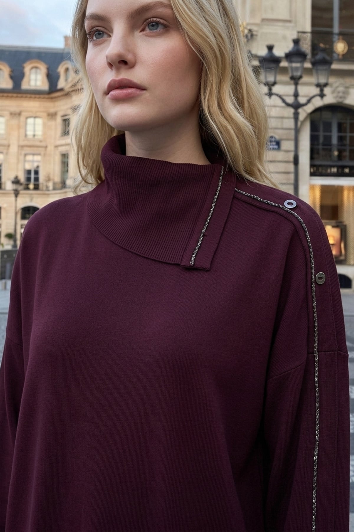 Avenna 26KA411 Yakası Triko Garnili Tunik Bordo Tunik ARMİNE TREND 