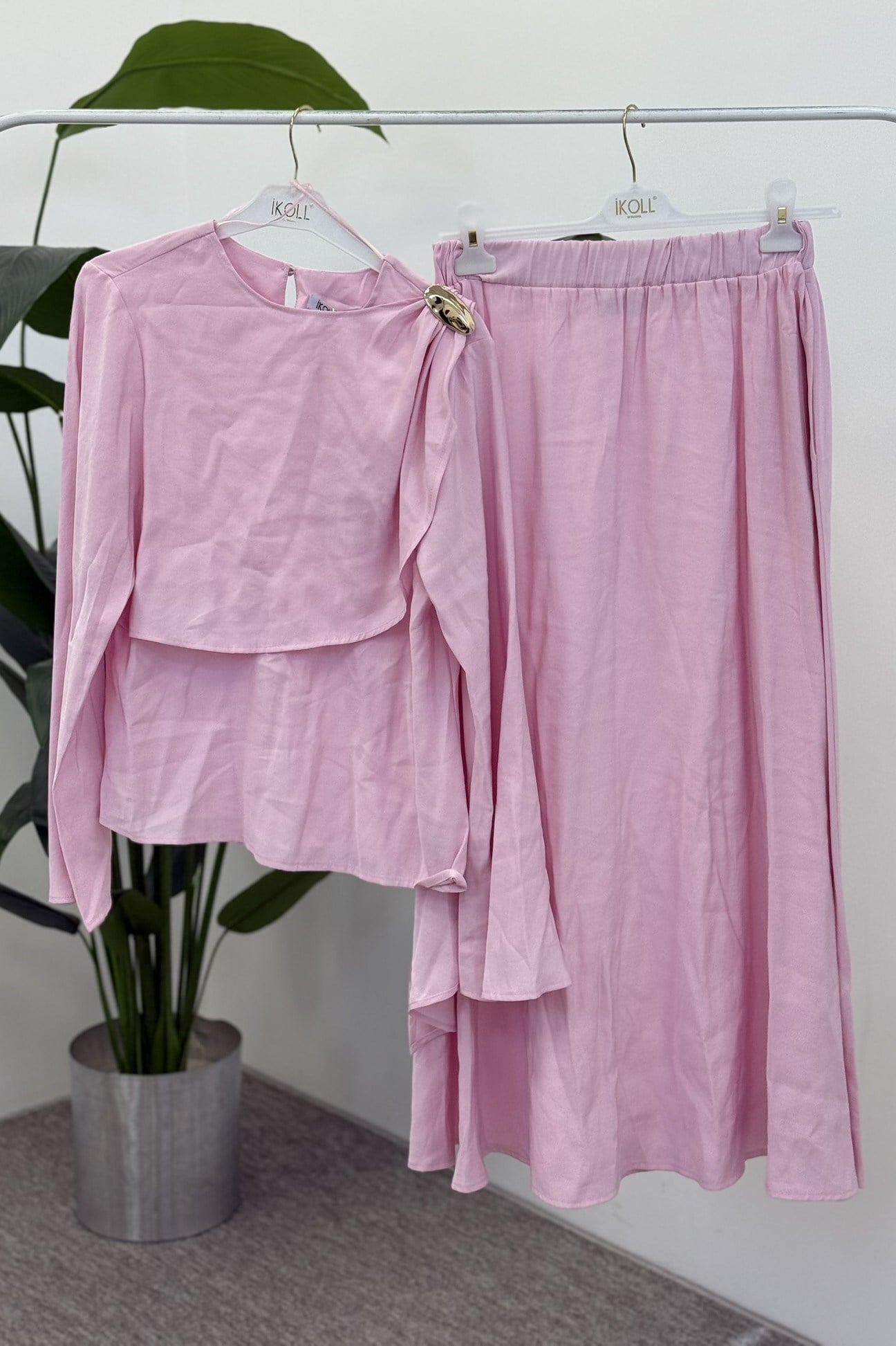 Pelerin Ve Toka Detaylı Takım 0037193 - Pembe Takım İKOLL 