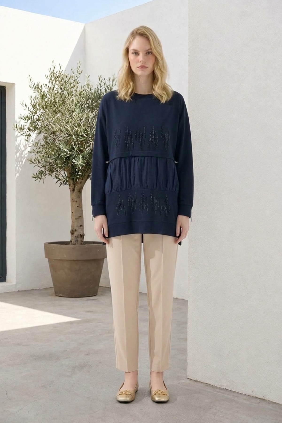 Dik Taş Baskılı Tunik 10825 F.Navy Tunik PUANE 