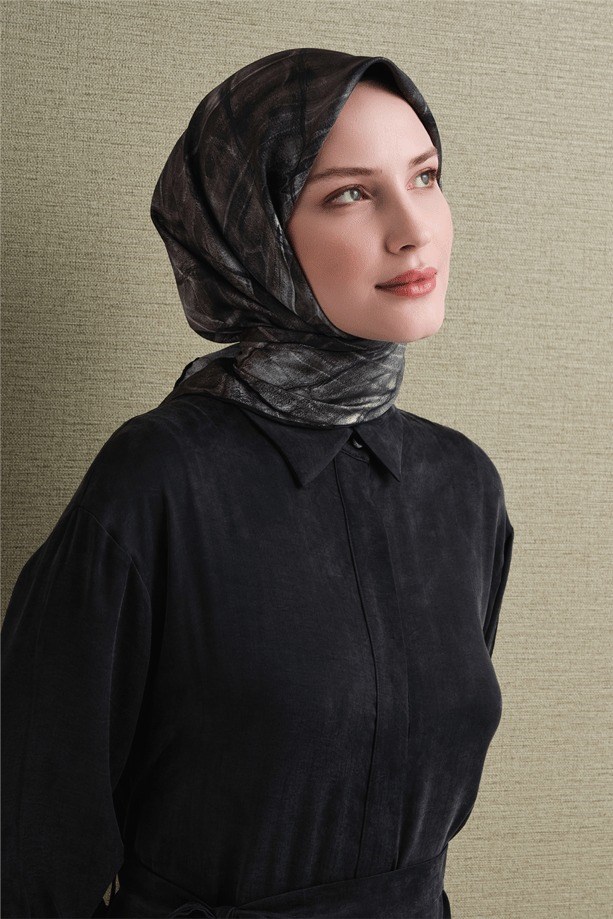 Armine Dj Saf Twill İpek Eşarp 9635D (T) - Siyah Eşarp ARMİNE 