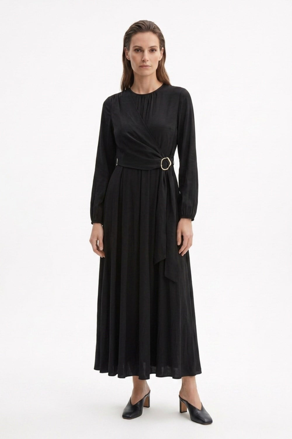 Anvelup Bağlamalı Ve Tokalı Elbise 0037027 - Siyah Elbise İKOLL 