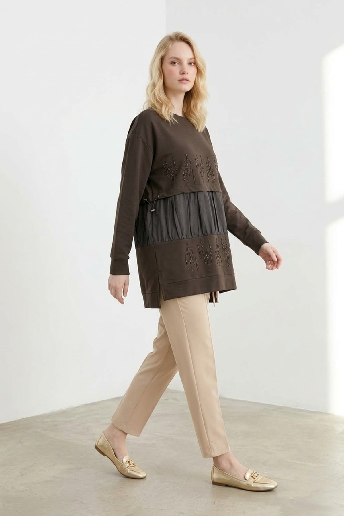 Dik Taş Baskılı Tunik 10825 Browni Tunik PUANE 