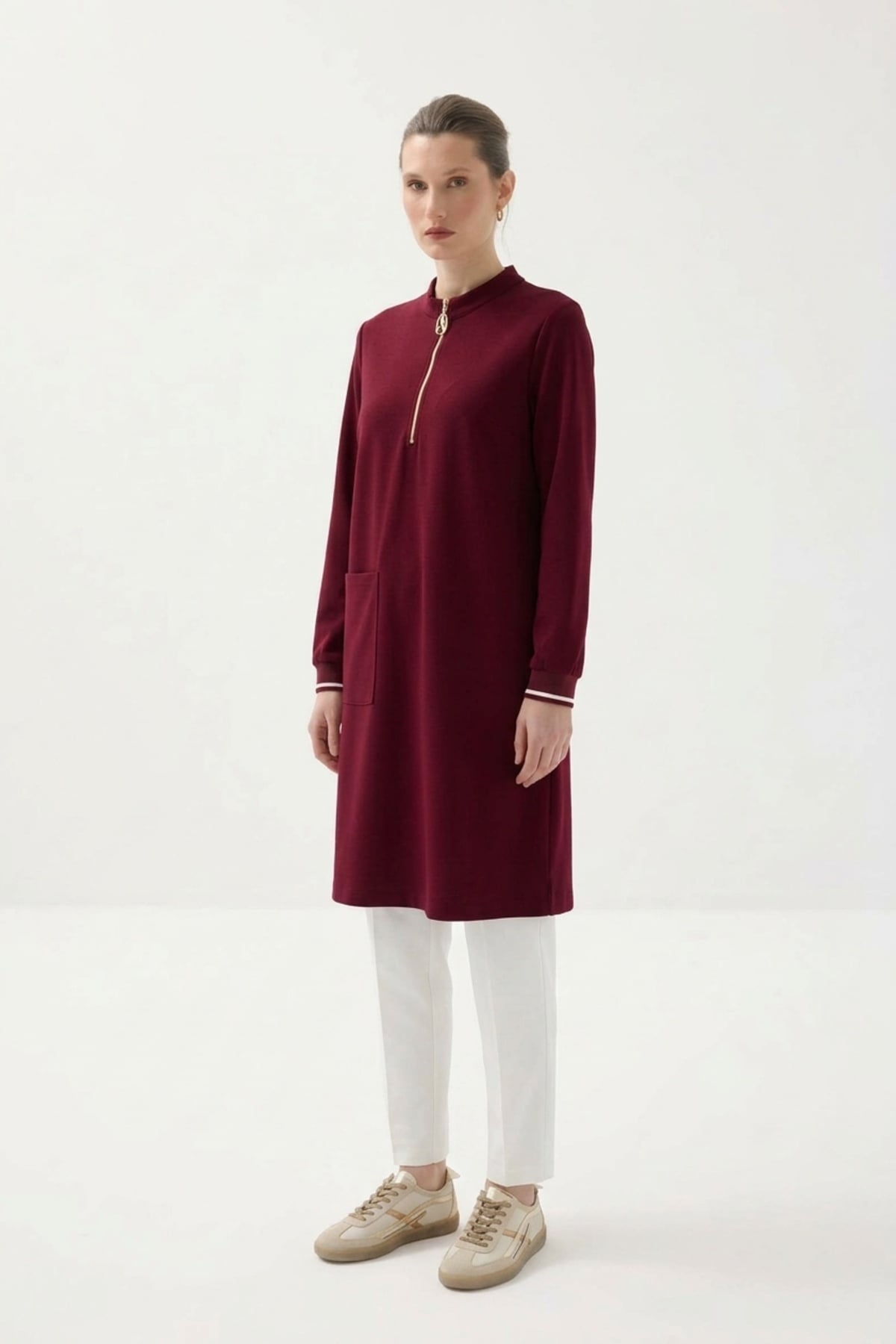 Avenna 26KT452 Yarım Fermuar Detaylı Hakim Yaka Tunik Bordo Tunik ARMİNE TREND 