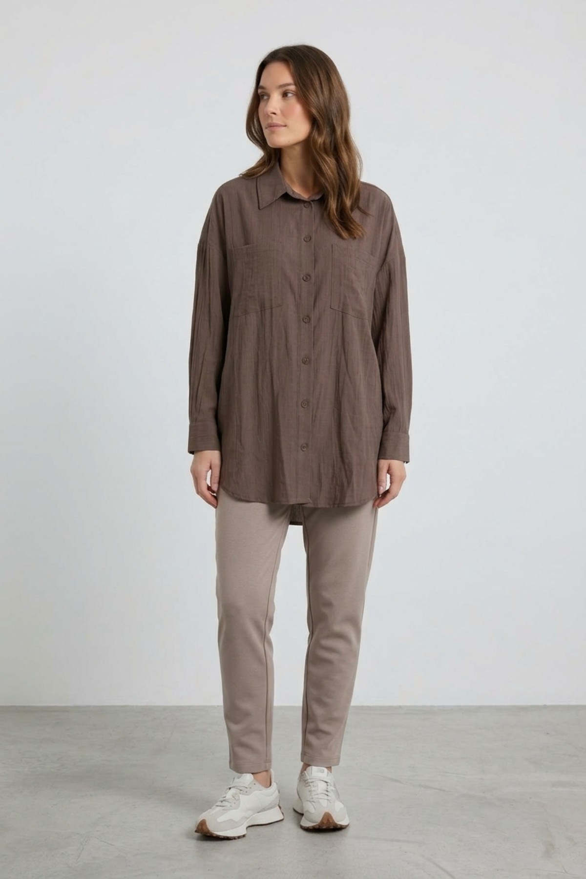 Kraşlı Gömlek 0036221 Kahve Tunik İKOLL 