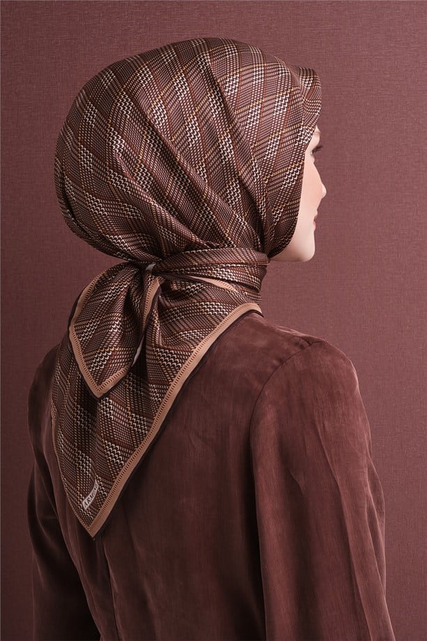 Armine Dj Saf Twill İpek Eşarp 9626D (T) - Kahve Eşarp ARMİNE 