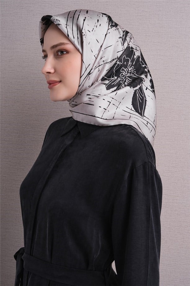 Armine Dj Saf Twill İpek Eşarp 9617D (T) - Gri Eşarp ARMİNE 