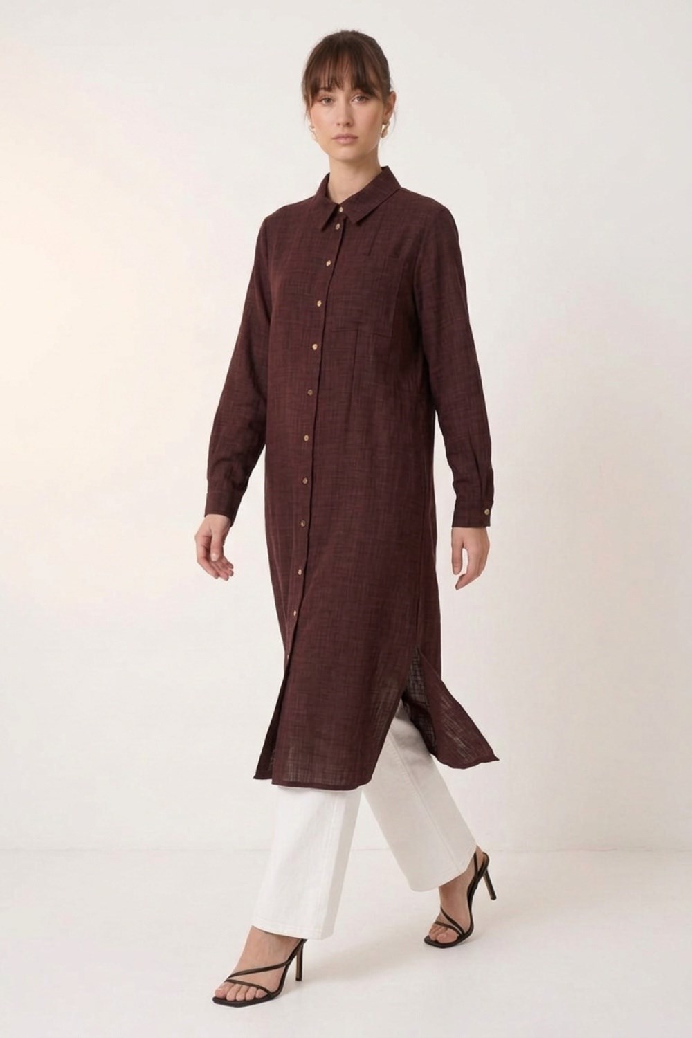 Armine Trend 26KT461 Düğme Detaylı Uzun Tunik Bordo Tunik ARMİNE TREND 
