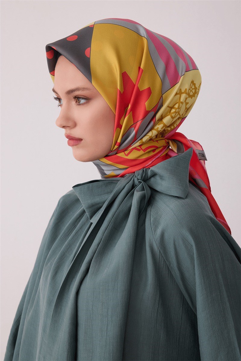 Belli 4409 Şehir Objeleri Objeli %100 Twill İpek Eşarp - Pembe Eşarp BELLI 