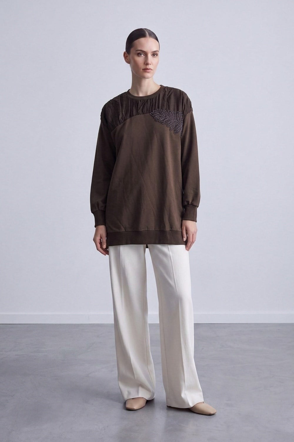 Yaprak İşlemeli Tunik 10817 Browni Tunik PUANE 