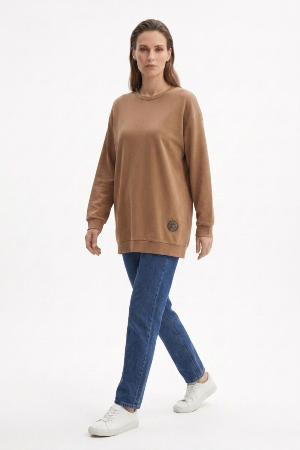 Ceremony 172 Logo Detaylı Uzun Kollu Luna Sweatshirt Camel Tunik CEREMONY 