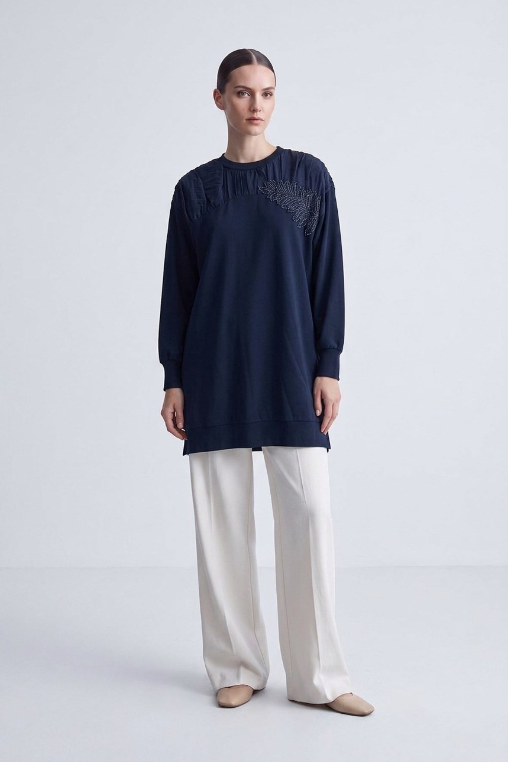 Yaprak İşlemeli Tunik 10817 F.Navy Tunik PUANE 