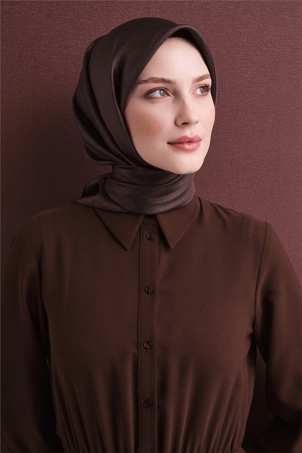 Armine Dj Saf Twill İpek Eşarp 9601D (T) - Kahve Eşarp ARMİNE 