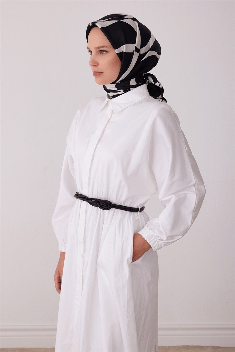 Belli 4429 Fırça Akışı Soyut %100 Twill İpek Eşarp - Siyah Eşarp BELLI 