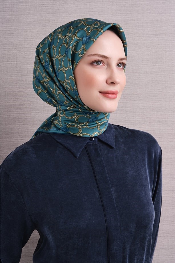 Armine Dj Saf Twill İpek Eşarp 9638D (T) - Turkuaz Eşarp ARMİNE 