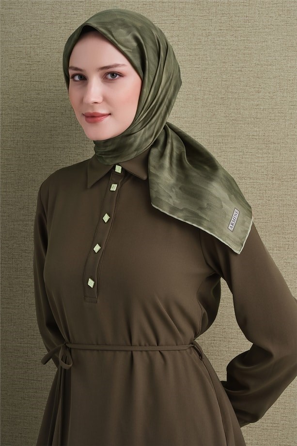 Armine Dj Saf Twill İpek Eşarp 9630D (T) - Haki Eşarp ARMİNE 