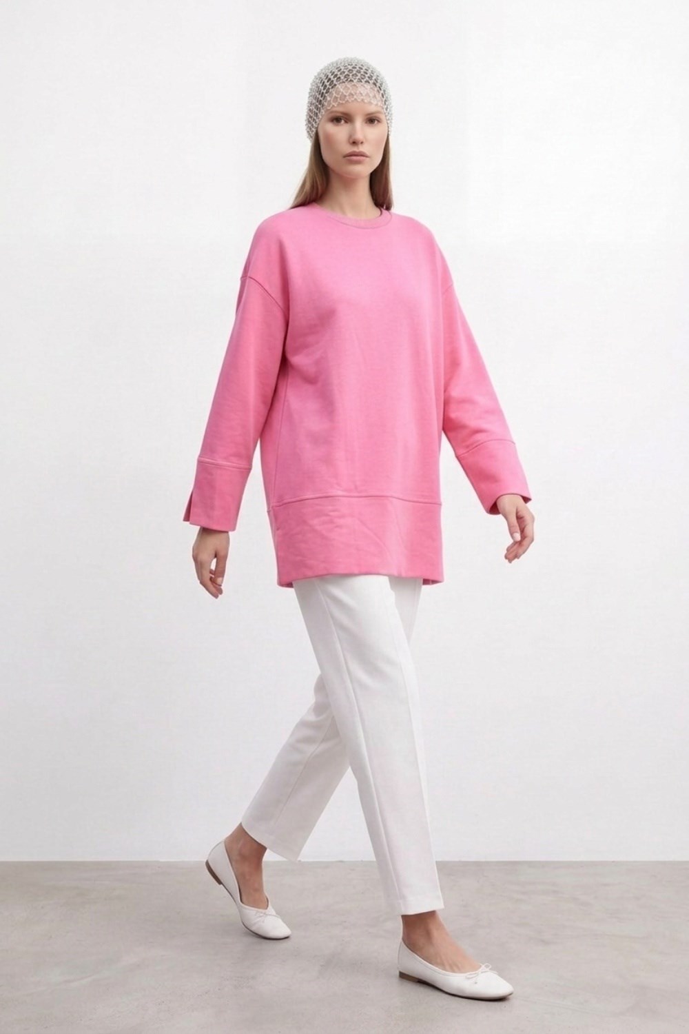 Kol V Detay Yırtmaçlı Tunik 20735 Pembe Tunik PUANE 