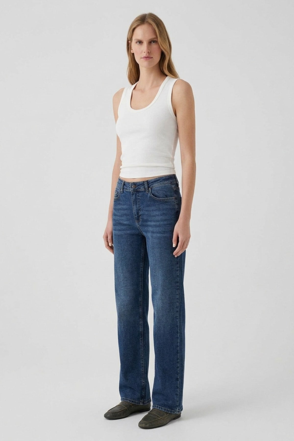 Dikiş Detaylı Bol Paça Relax Kot Pantolon 7026 Koyu Mavi Kot Pantolon XLove Jeans 