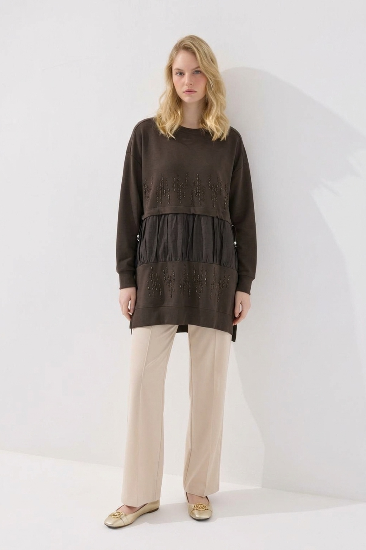 Dik Taş Baskılı Tunik 10825 Browni Tunik PUANE 
