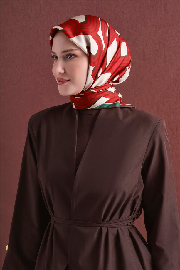 Armine Dj Saf Twill İpek Eşarp 9614D (T) - Kırmızı Eşarp ARMİNE 