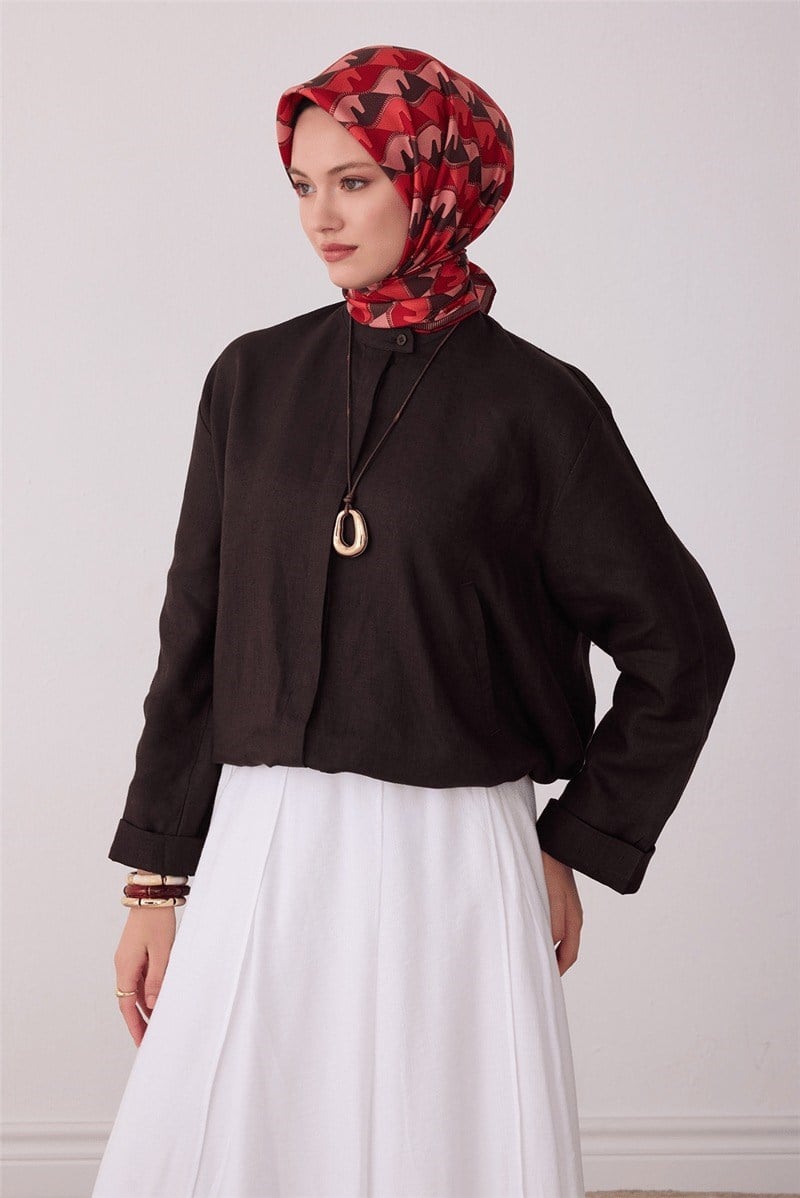 Belli 4406 Pusula Ağı Geometrik %100 Twill İpek Eşarp - Kırmızı Eşarp BELLI 